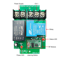 1 Channel AC High Power RF Wireless Remote Switch With Dry Contact Output (Model 0020276)