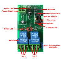 Wide Range 30A Wireless Remote Control RF Receiver With 2 Dry Relay Outputs (Model 0020338)