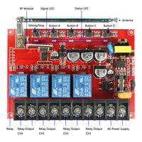 4 Channel Dry Relay Output Radio Receiver Control Four AC 380V Devices (Model 0020700)